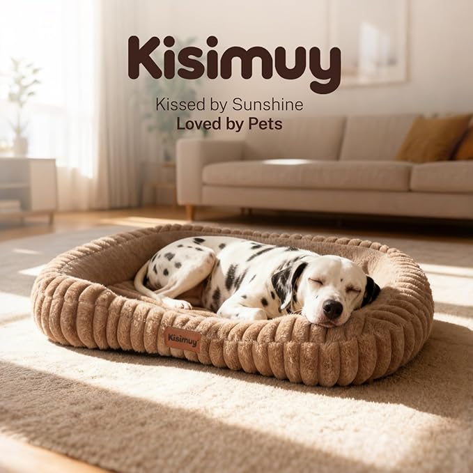 Washable Medium Size Dog Bed, Durable Calming Orthopedic Pet Bed with Removable Cushion Cover & Anti-Slip Bottom, Rectangle Bolster Sides Dog Bed with Handle, 30x24x4inches, Brown
