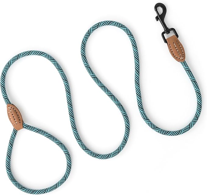Mile High Life Small Dog Leash, Thin Rope Leash with Genuine Leather Connection and Heavy Duty Metal Clasp, Great for Small Medium Dogs(Green,60 Inch-1/3)