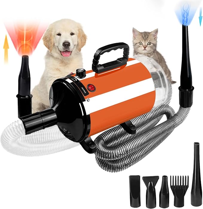 Dog Vacuum & Dryer for Shedding Grooming,5.2HP/ 3800W Dog Grooming Kit,Adjustable Speed and Temperature with 5 Nozzles
