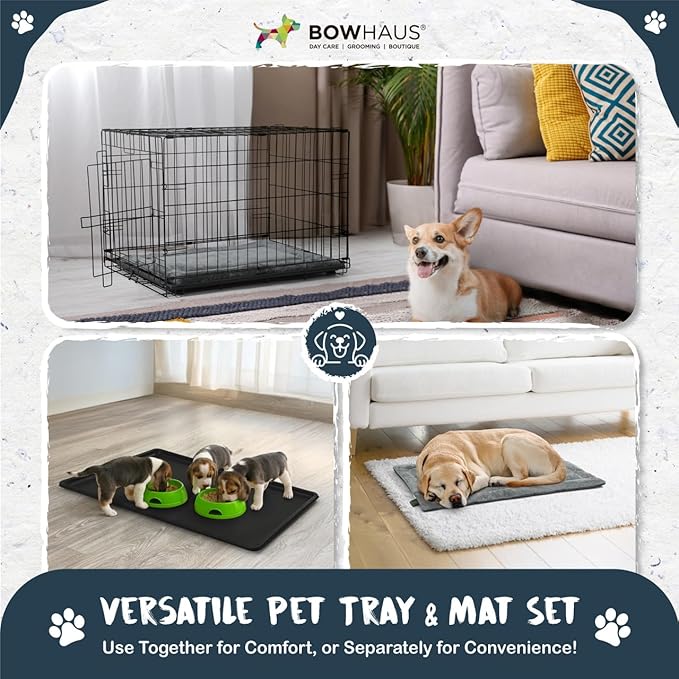 Machine-Washable Dog Bed Pad & Tray for 48-Inch Kennel, Non-Slip Flat Cozy Sleeping Mat & Easy-Clean Plastic Replacement Crate Pan, Comfortable & Durable for Dogs, Rabbits, Cats, Various Pets