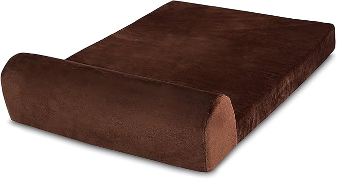 Internet's Best Memory Foam Lounger Pet Bed - Medium - 36 x 24 Inch - Ultra Soft Plush Pet Bed - Headrest Pillow Top - Brown