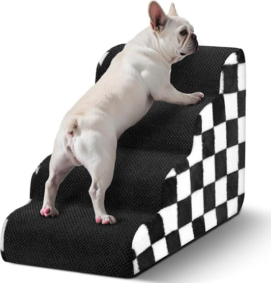 Dog Stairs for Bed, Dog Steps for Bed and Couch, Non-Slip Balanced Pet Ramp Indoor, Checkerboard Pattern. 20.5inches H, 4-Step