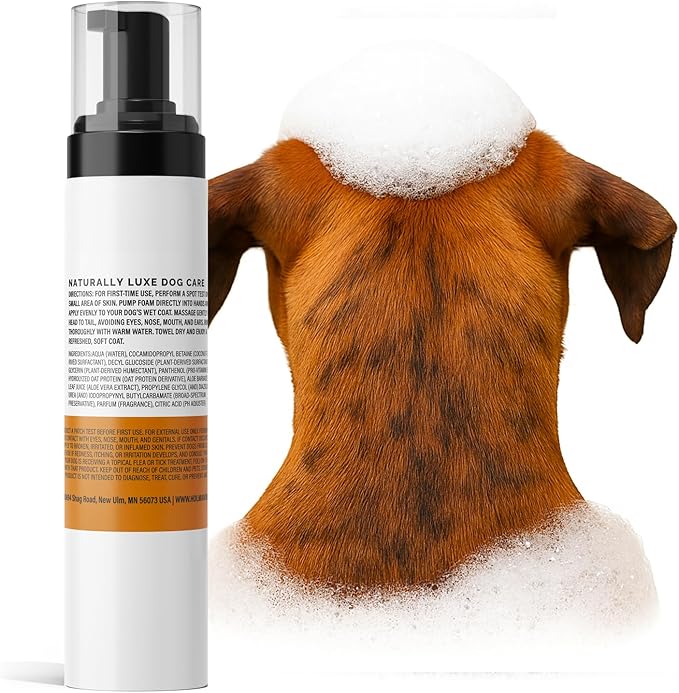 Luxe Foaming Dog Shampoo – Gentle, Moisturizing Pet Wash for Dry & Sensitive Skin – Skin Soothing, Odor Control, Shiny Healthy Coat – 8 fl oz (Oatmeal Honey)