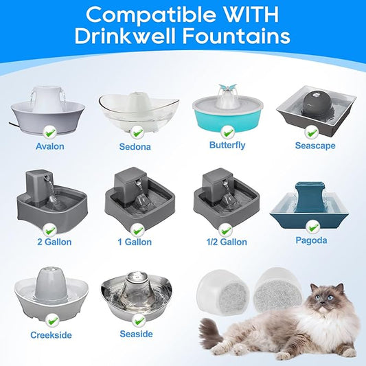 Cat Fountain Filter - Pre-Sponge & Carbon Filters Fit for Petsafe & Drinkwell Fountain - 4+4 Pack