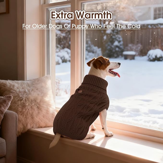FUAMEY Dog Sweaters for Extra Large Dogs,Cold Weather Dog Knitwear,Thick Warm Dogs Turtleneck,Pet Pullover Cable Sweater,Pets Winter Clothes for Labrador,Golden Retriever Brown XL