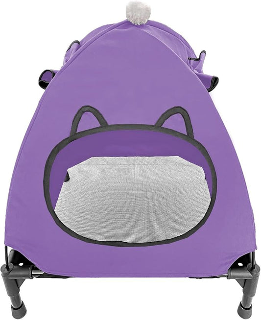 Pozico Elevated Pet Bed with Breathable Mesh for Small Cat and Dog, Raised Cooling Pet Cot for Puppy and Kitty, 18.9x18.9 inch (Purple Bed with Canopy)