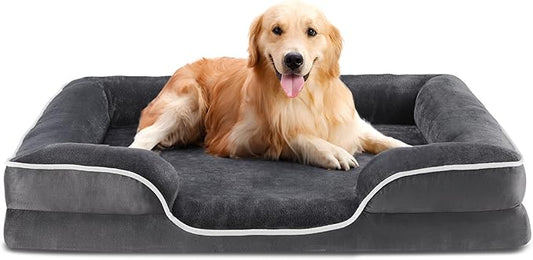 DUMOS 42x32 Inch Orthopedic Dog Beds for XL Large Sized Dogs, Machine Washable Cover Pet Bed, Anti-Slip Waterproof Memory Foam Couch Bed for Indoor Dogs and Cats, Grey