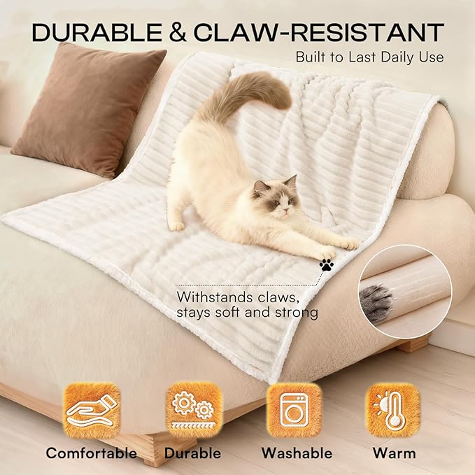 Luciphia Waterproof Dog Blanket for Large Dogs Ultra-Soft Calming Cut Pile Flannel Throw Durable & Warm Furniture Protection for Couch Bed Pet Blanket Machine Washable Soft White,L(65''x57'')