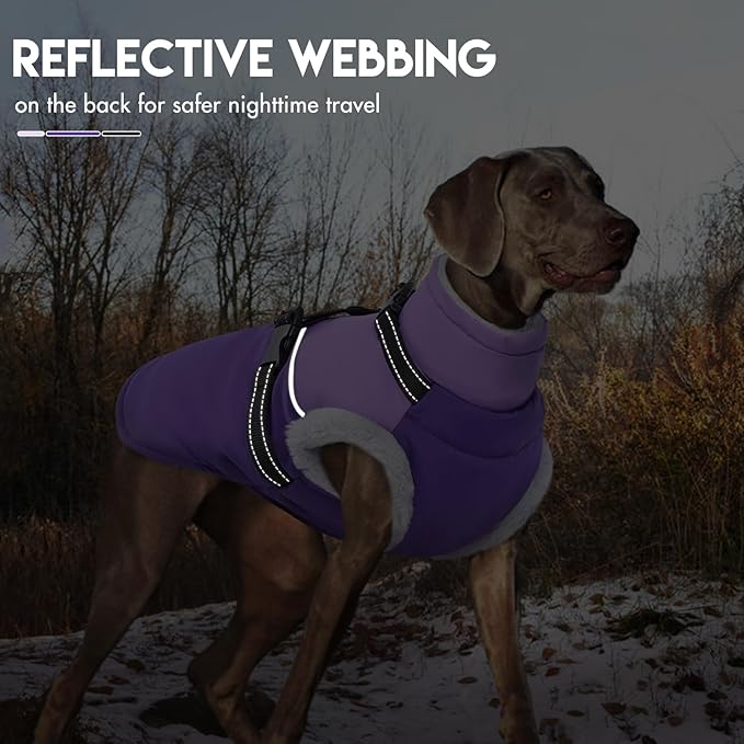 Dog Jackets for Medium Dogs - Winter Coats with Harness, Waterproof & Windproof, Fleece Lined Puffer Jacket for Snow
