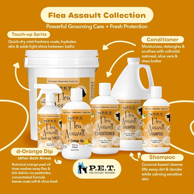 P.E.T. Flea Assault Pear & Pomegranate Dog & Cat Conditioner, 16 oz | Deep Moisture, Detangles & Soothes Sensitive Skin | Sulfate-Free, pH-Balanced Cosmetic Formula