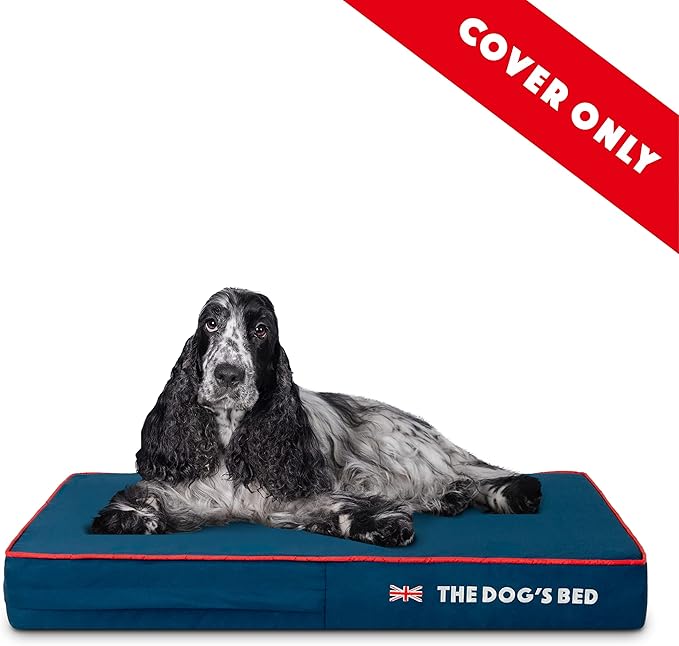 The Dog's Bed Replacement Outer Cover ONLY (Outer Cover ONLY - NO Bed, NO Waterproof Inner) for The Dog's Bed, Washable Oxford Fabric, Medium 4 Inches (Blue with Red Piping UK Flag)