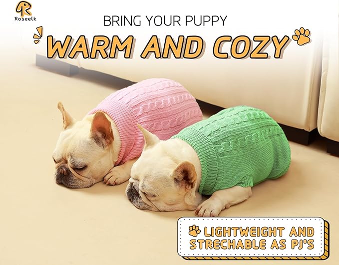 2 Pack Dog Sweaters for Small Dogs - Puppy Medium Warm Clothes in Winter, Turtleneck Pullover Design for Boy Girl Pet, Doggie, Cat, Kitten Chihuahua Bulldog Pug Beagles (S, Pink, Green)