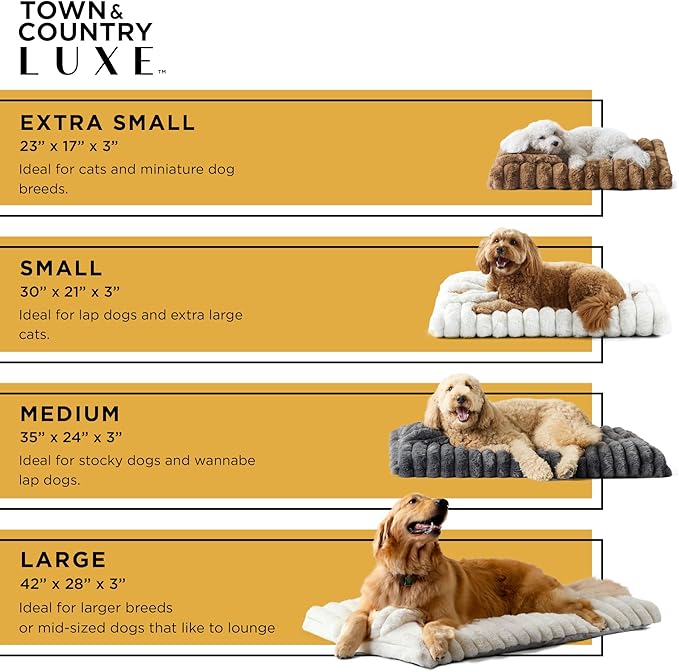 TOWN & COUNTRY LUXE CuddleTown Ribbed Bubble Stripe Pillow Crate Mat Pet Bed, Machine Washable Cover, Soft & Calming, Non-Slip Bottom, Brown, Extra Small 23"x17"x3"