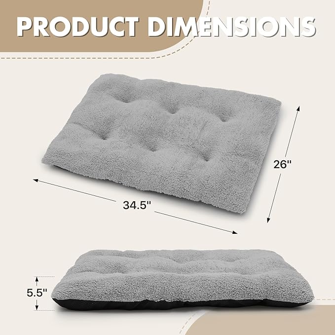 Athena Collection Dog Bed Medium Size Dog, 35 Inches Washable Dog Crate Bed for Medium Dogs Cats Pets, Faux Fir Calming Crate Pad Warming Cozy Soft, Grey