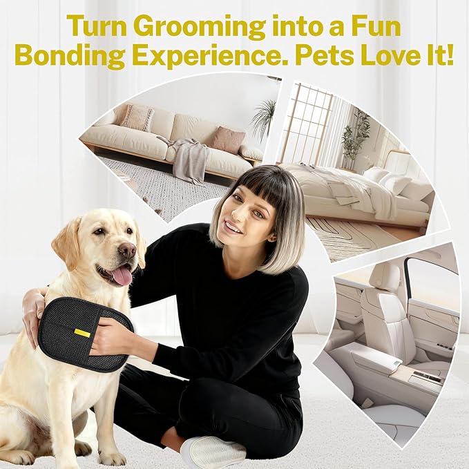 Pet Hair Removal Glove for Dogs and Cats - Magic Brush for Cat and Dog Fur Removal on Upholstery, Clothes, Car Seats - Fast & Easy Pet Hair Mitt for Shedding Control