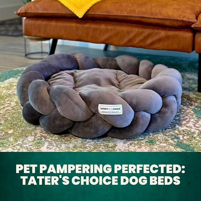 Tater's Choice 24" Dog Bed - Premium Braided Dog Bed - Luxurious and Durable Pet Beds with Plush Polyester Filling, Non-Slip Base, and Stylish Design, Washable Mattress, Charcoal Grey, 24 inch, Small
