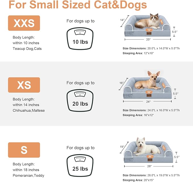 Small Dog Bed Orthopedic Washable: Beds Bolster Small Sized Dogs Bed Egg Crate Foam Couch Sofa Waterproof with Removable Cover