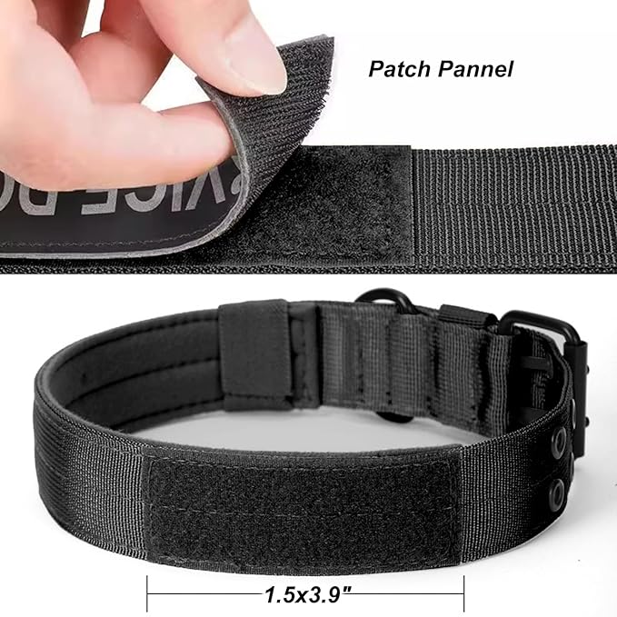 JSXD Tactical Dog Collar,Military Grade Nylon with Soft Padded Lining,1.5 inch Wide,Metal Buckle with 5 Adjustable Points,Heavy Duty Dog Collar for Medium Large Dogs (Black, X-Large)