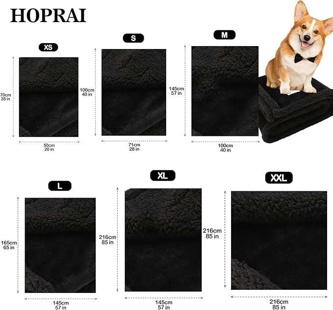 Waterproof Pet Blanket for Medium Large Dogs Washable Fluffy Thick Jacquard Shag Fleece Warm Sherpa Pet Blanket Cats Puppy Couch Protection (Black XL57*85inches)