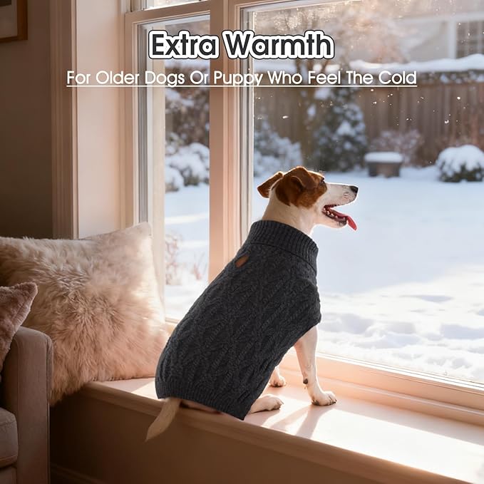 FUAMEY Dog Sweaters for Medium Dogs,Cold Weather Dog Knitwear,Thick Warm Dogs Turtleneck,Pet Pullover Cable Sweater,Pets Winter Clothes for French Bulldog,Boston Terrier,Beagle Grey M