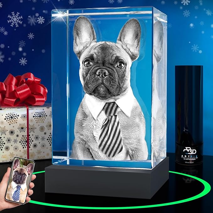 ArtPix 3D Crystal Photo, Christmas Personalized Gifts for Women, Wife, Her, Him, Men, Husband, Grandma, Great Xmas Customized Gift with Your Own Photo, Custom Glass 3D Laser Etched Picture Wedding