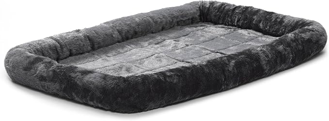 MidWest Homes for Pets QuietTime Dog Bed – Gray Faux Fur Bolster, Ultra-Soft and Machine Washable, Fits 42-Inch Crates and Carriers, for Large Breed Dogs