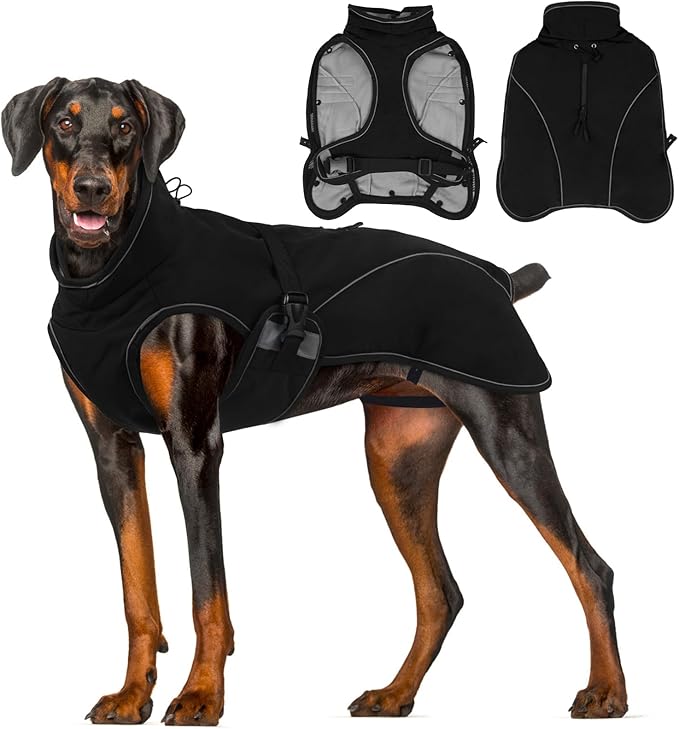 QBLEEV 2 in 1 Dog Coat, Waterproof Dog Winter Jacket with Detachable Fleece Vest, Windproof Warm Snow Jakcet with Harness Hole, Reflective Cold Weather Coats for Small Medium Large Dogs