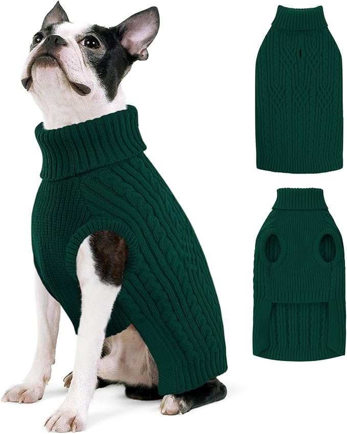 AOFITEE Dog Sweater, Medium Dog Sweater Girl Boy, Soft Turtleneck Pet Pullover for Winter Fall, Green Dogs Sweaters Dogs Knitwear for Jack Russell, Mini Dachshund, Boston Terrier, Schnauzer, Green M