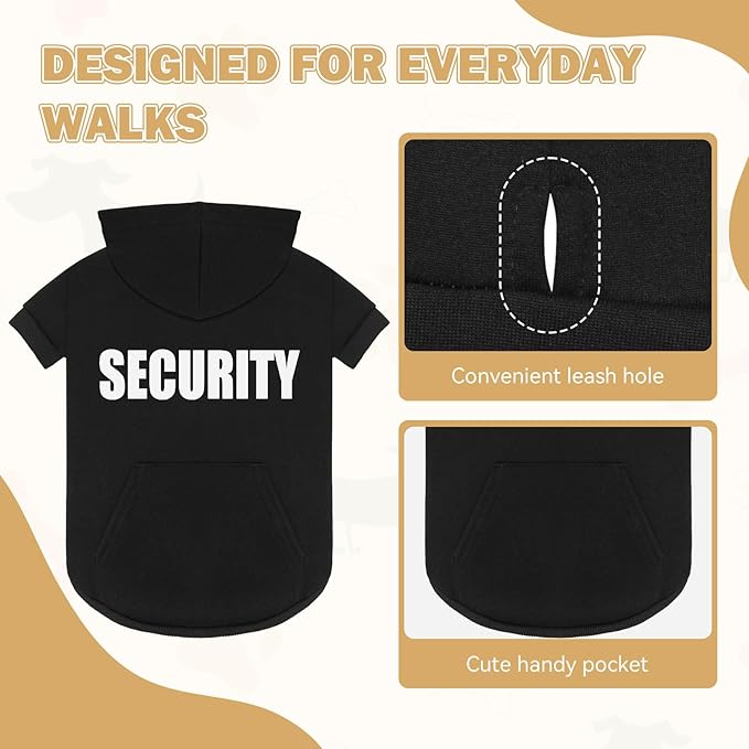 Dog Sweaters,Security Dog Hoodie,Warm Brushed Fleece Sweatshirt with Hood & Pocket,Leash Hole,Cozy Cold Weather Pet Clothes Sweater for Small,Medium,and Large Dogs,M