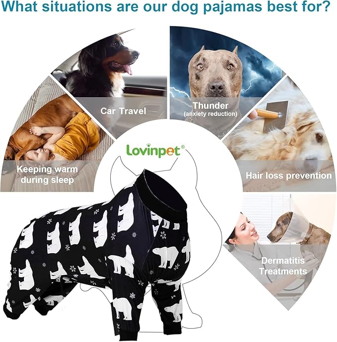 LovinPet Shirts for Dogs Large, Stretch Cotton Pet Shirts with Animal Print, Full Coverage Dog Clothing Perfect to Prevent Licking Wounds After Surgery for Medium & Large Dogs, Black XXL