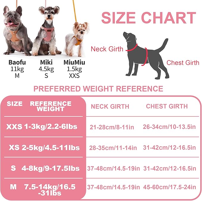 Puppytie No Pull Small Dog Harness with Multifunction Dog Leash,Lightweight Soft Adjustable No Choke Escape Proof Pet Harness Vest Pet Harness Vest,Polka dots Pink,S