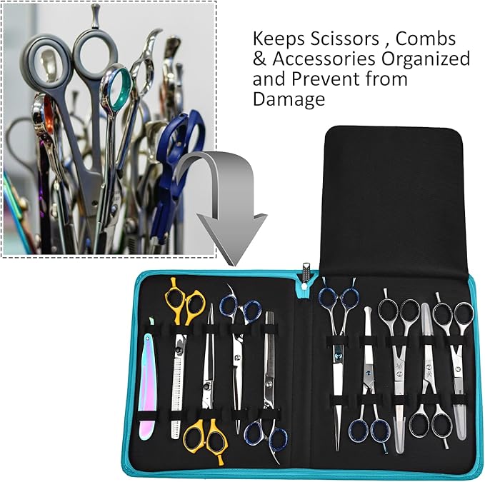 Case Holds 10 Grooming or Beauty Shears (TURQUOISE)