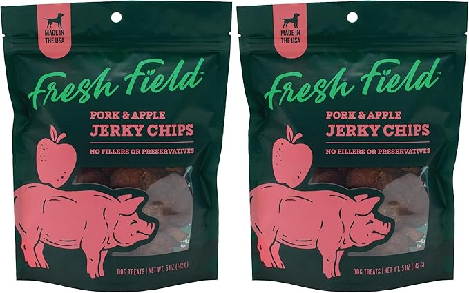 Fresh Field Pork & Apple Jerky Chips, 5 oz – All-Natural Dog Treats, USA Made, No Fillers, Supports Digestion & Nerves (Pack of 2)