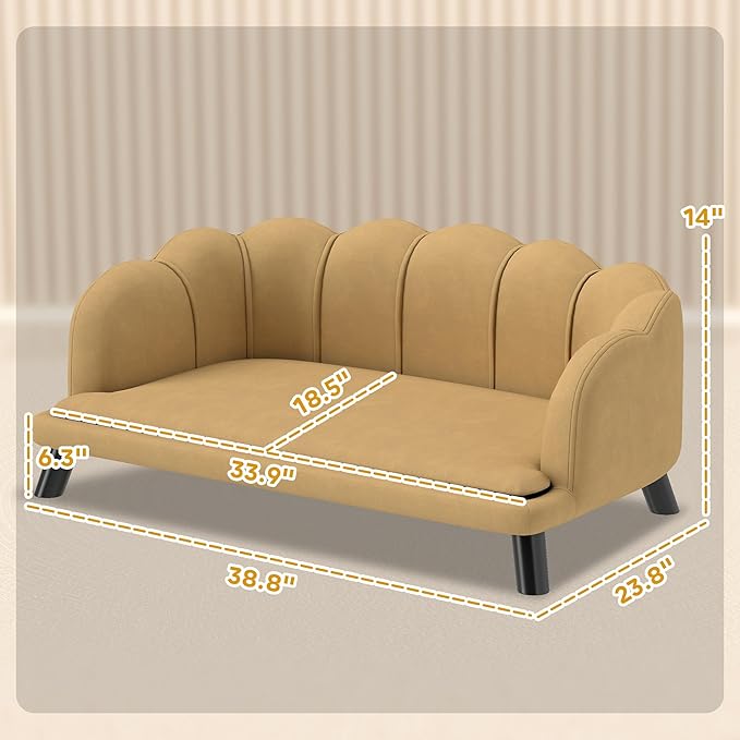 PawHut Velvet Large Dog Couch with Foam Cushion, Soft and Cute Dog Bed with Pearl Design, Pet Sofa for Big and Medium Breeds, Coffee