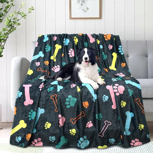 Rezutan Dog Blankets for Large Dogs, Medium Dog Blanket Soft Fluffy Premium Fleece Flannel Throw for Pet Puppy Cat Paw Blanket, Black Grey, 50x60 inch