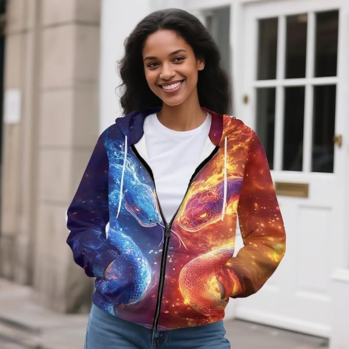 WELLFLYHOM Women Y2K Hoodie Zip Up Sweatshirt Vintage Jackets Hooded Cardigan