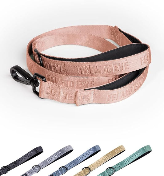 2025 New Edition, Fei & Eve Classic Dog Leash - 4FT, Dual Padded Handles, 360° Swivel Hook, Heavy Duty 210D Nylon - No-Pull Design with Traffic Control Handle - for Small/Medium/Large Dogs, Blush