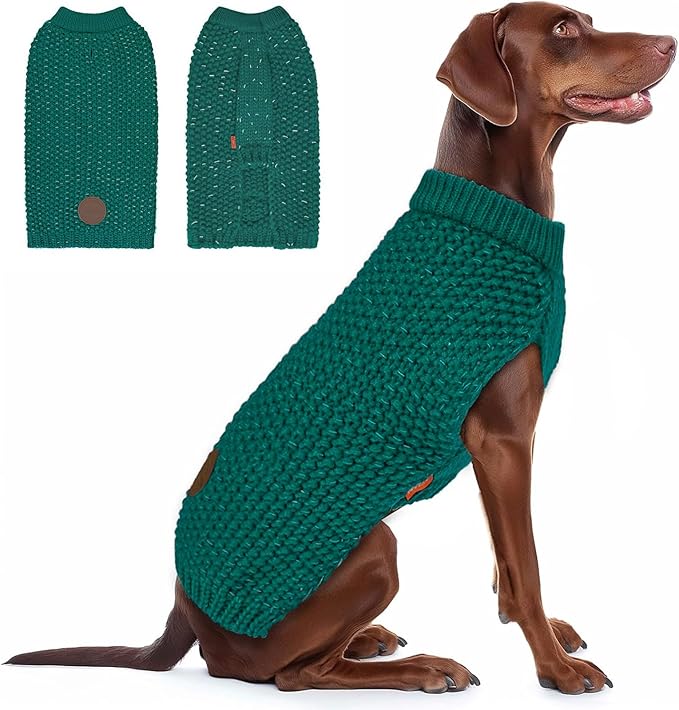 KYEESE Dog Christmas Sweater for Large Dogs with Leash Hole Warm Pullover with Reflective Yarn Male Thick Stretchy Knitwear Winter Soft Pet Coat boy Cold Weather Comfy Dog Sweaters, Green,XXX-Large