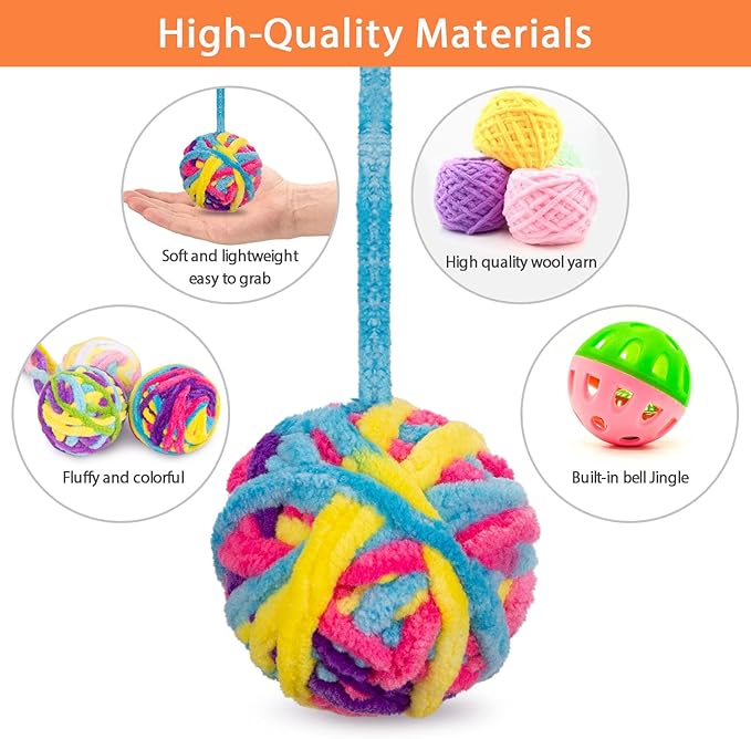Retro Shaw Cat Toys Balls, 6Pcs Woolen Yarn Cat Ball Toy with Bell Inside, Christmas Kitten Toys for Indoor Cats Kitty, Chew Toys Jingle Pompom Ball with String