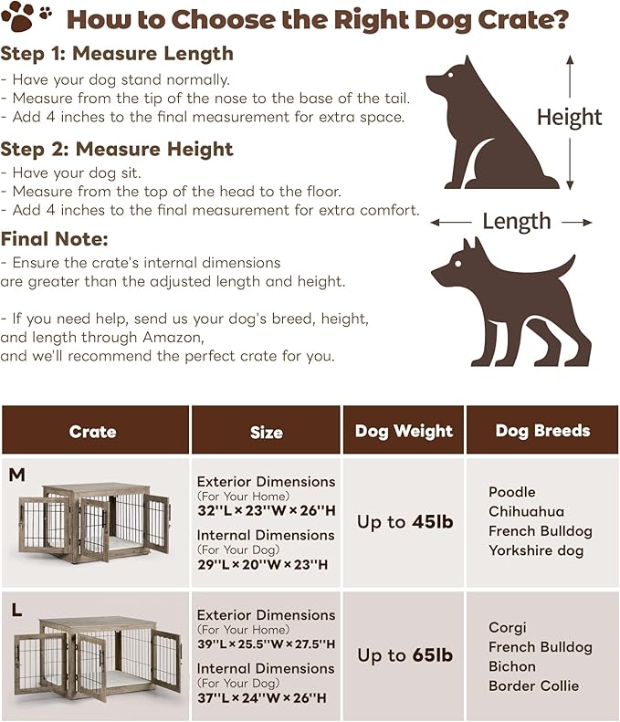 Dog Crate Furniture, 38 inch Large Dog Crates with Bed Mat, Wooden Dog Kennel Furniture, End Side Table Dog Cage with 3 Doors, Greige