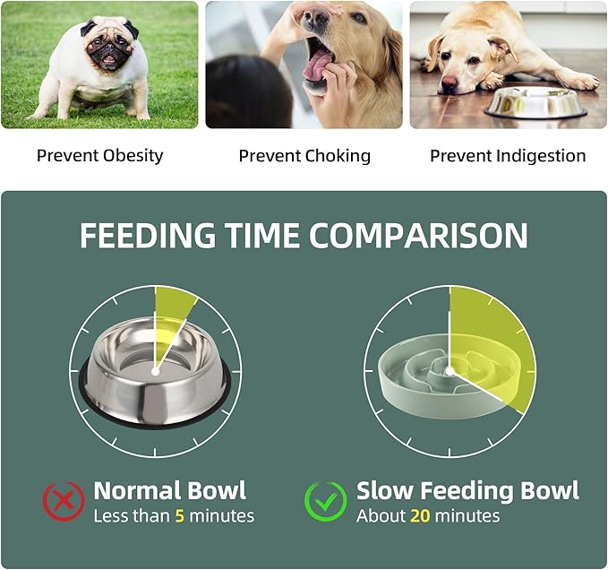 Ceramic 3.2 Cup Raised Slow Feeder Dog Bowl Set, Elevated Bowl with Wooden Stand for Large Dog, 9.5inch Puzzle Slow Pet Food Dish, Anti-Gulping(Light Green, Single Bowl+ Stand)
