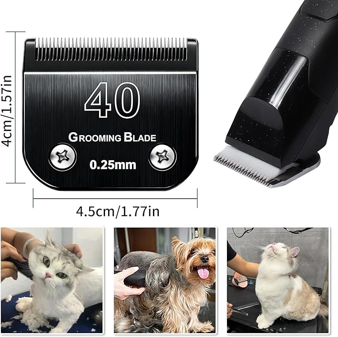 3 Pcs Size 40# Detachable Dog Grooming Blades, Compatible with Andis, Oster A5, Wahl KM10 Series Clippers, Cut Length 0.25mm, Black (40# 0.25mm, 3Pcs)