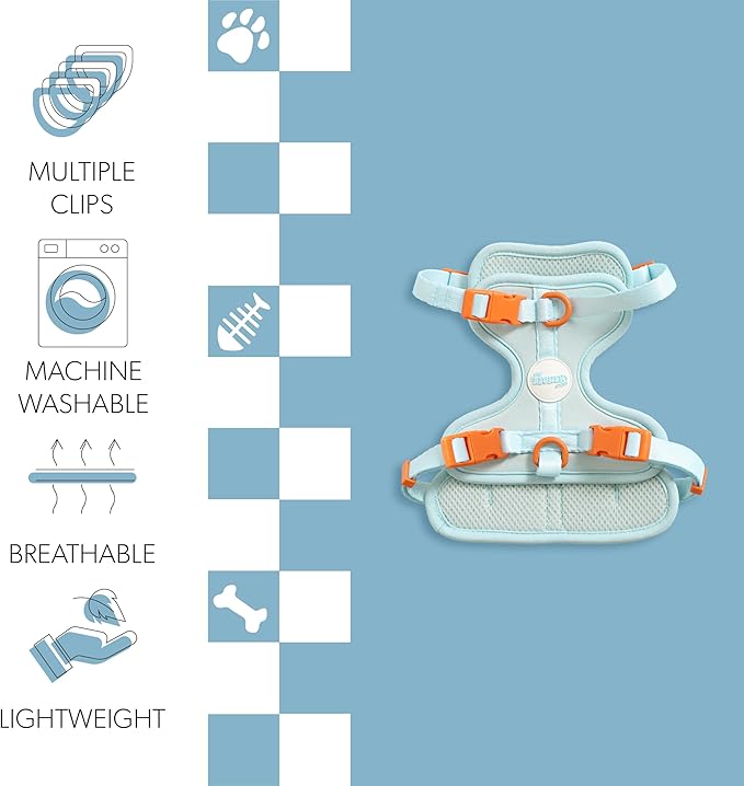 HNS1001D Arlo Small Adjustable Soft Padded No Pull Pet Harness with 3 Buckles and 3 Leash Clips, Fishbowl