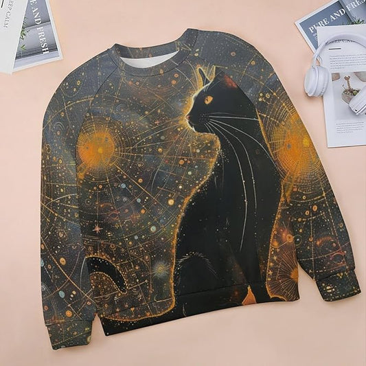 Biacolum Long Sleeve Shirts for Women Mid Century Retro Style Atomic Cat 3D Graphic Sweatshirts Fall Crewneck Pullover Top