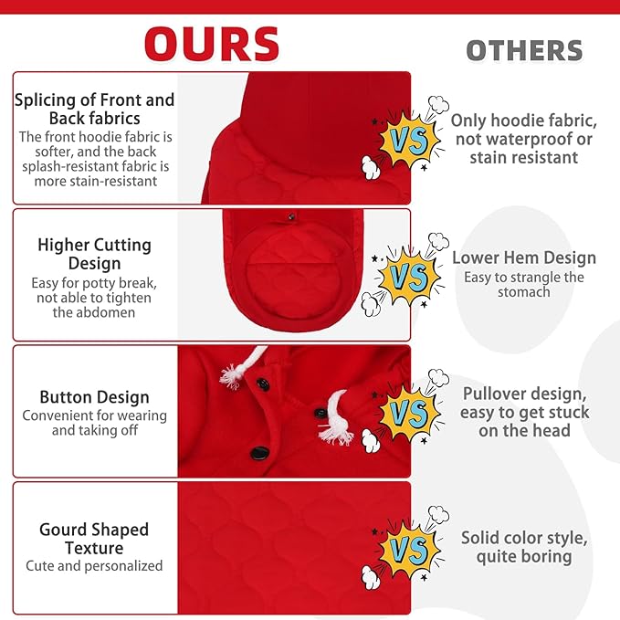 KOOLTAIL Warm Dog Winter Coat for Small Dogs, Waterproof Puppy Jacket with Leash Hole,Cold Weather Pet Vest for Winter, Soft Hoodie Sweater Sweatshirt Clothes Outfit for Puppy Cats Girls Boys Red S