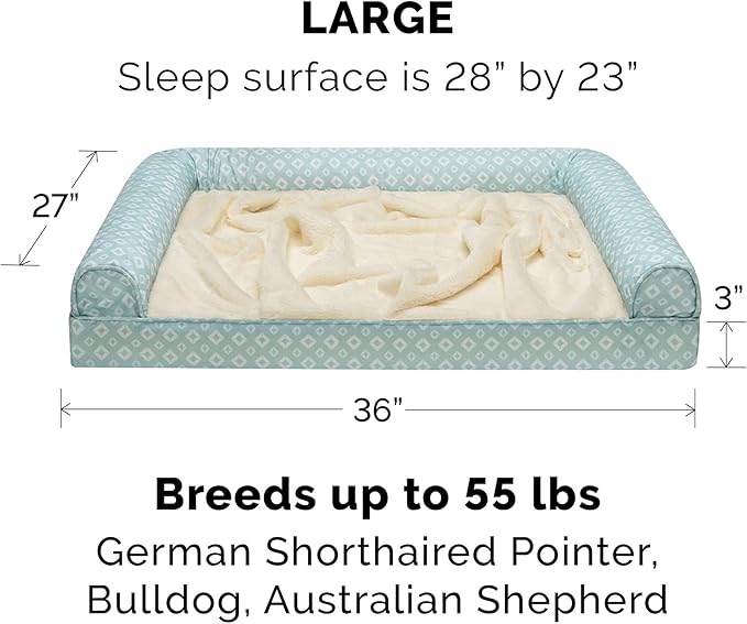 Furhaven Replacement Dog Bed Cover Plush & Diamond Print Nest Top Sofa-Style, Machine Washable - Aqua, Large