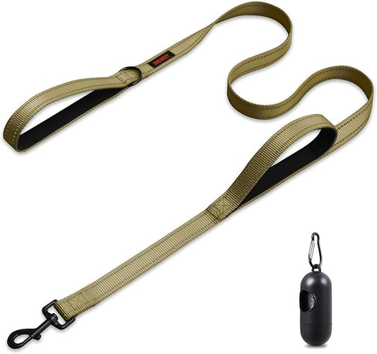 Heavy Duty Double Handle Leash - Reflective Training Lead for Large Breed Dogs (6FT Deep Green)