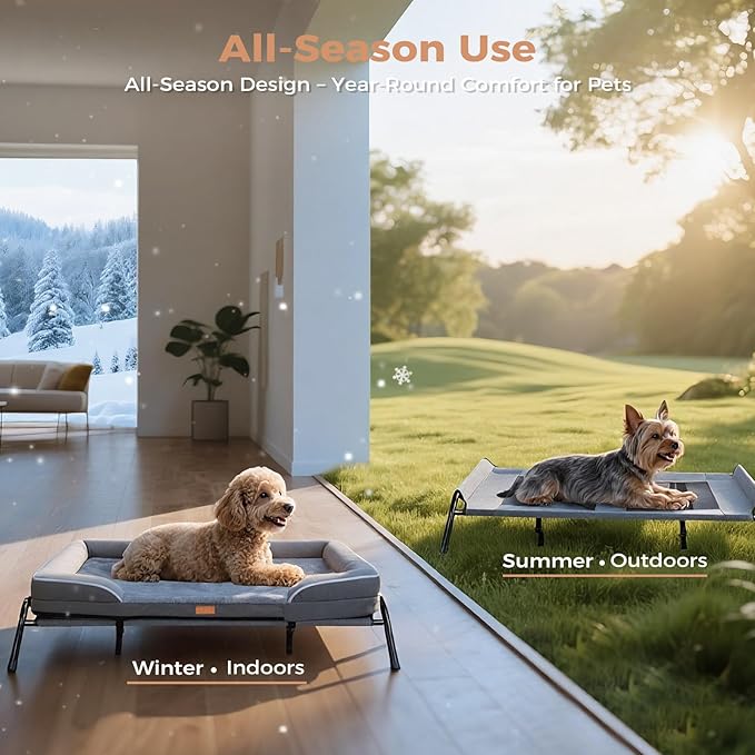 Lekereise Elevated Dog Bed with Waterproof Orthopedic Pet Beds, Removable Dogs Couch Bed for Indoor Outdoor, 2-in-1 Design, Suitable for Small Dog 32x25 Inch, Load 40lb, Grey