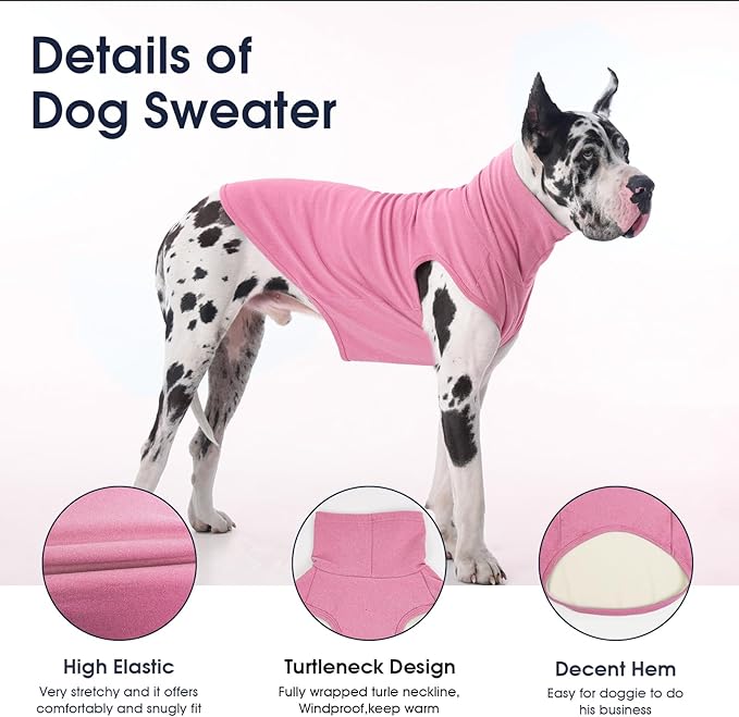 IECOii XL Dog Sweater - Stretch Fleece Vest with Turtleneck - Pink,X-Large, Warm Pullover Dog Fleece Coat for Large Dogs - Christmas Pet Sweatshirt for Boys & Girls, Machine Washable