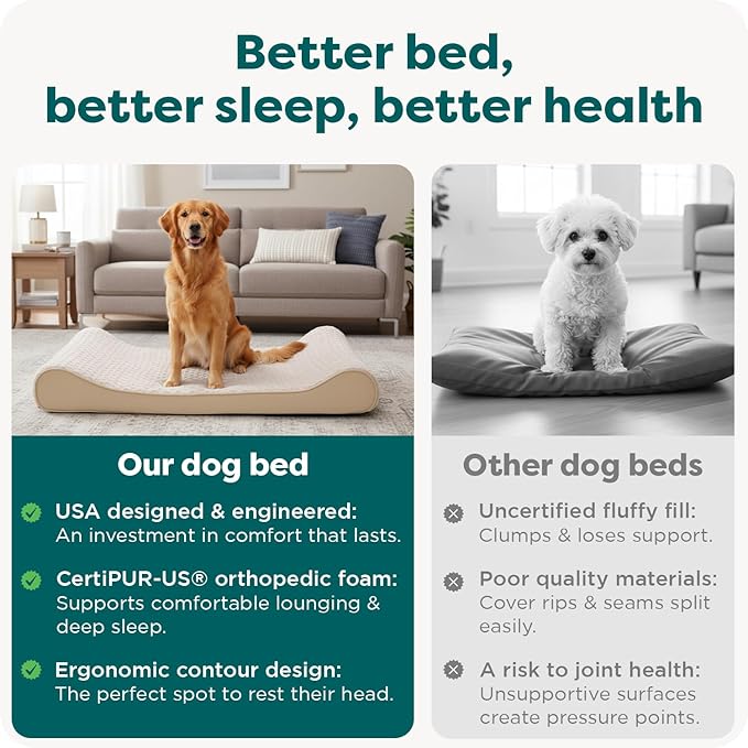 FurHaven Orthopedic Dog Bed for X-Large Dogs, Luxe Lounger Contour Mattress with Medical-Grade Solid Orthopedic Foam for Joint Support, Removable Washable Cover, Jumbo/XL, Plush Suede, Cream